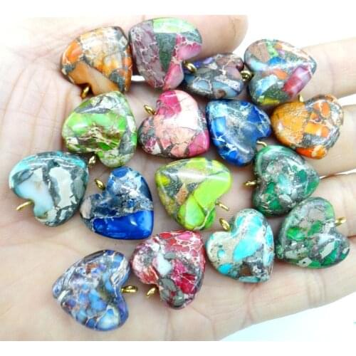 Natural stone Quartz crystal Turquoises Marine sedimentary Heart-shaped pendant for diy Jewelry making necklace Accessories10pc