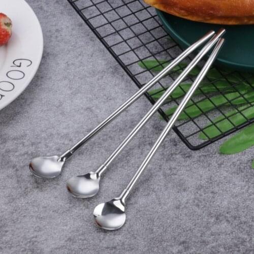 Stainless Steel Silver Long Straw Spoons Kitchen Drinking Tools Reusable Coffee Teaspoons Bar Accessories Tableware 21.5*2.7CM