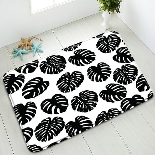 Non-Slip Bath Mats Black White Simple Leaves Indoor Floor Mat Bedroom Kitchen Doormat Home Absorbent Carpet Washable Foot Pad