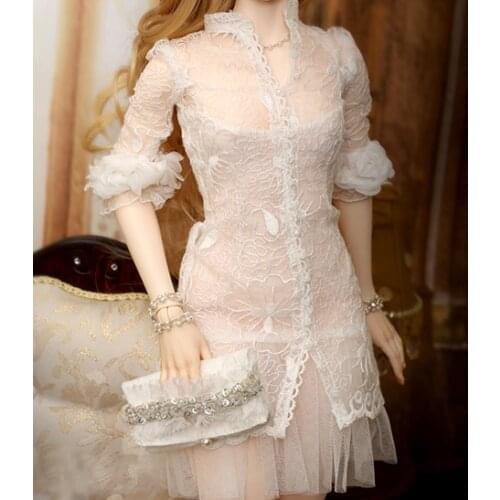 Bjd Clothes 1/3 1/4 1/6 BJD doll accessories Female Girl Lady Gentle Fair Princess White Dress Cheongsam Full Set Costume Set