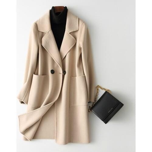Solid Double sided Wool Coat Female Turn-Down Collar Winter Jacket Women Long Wool Coats chaquetas invierno mujer 38027