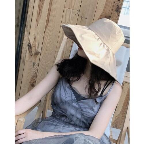 Bucket Hat Women Outdoor Summer Sun Hats Foldable Wide Brim Fishermans hat Large Sun Hats Black Beige 2021 Fashion New