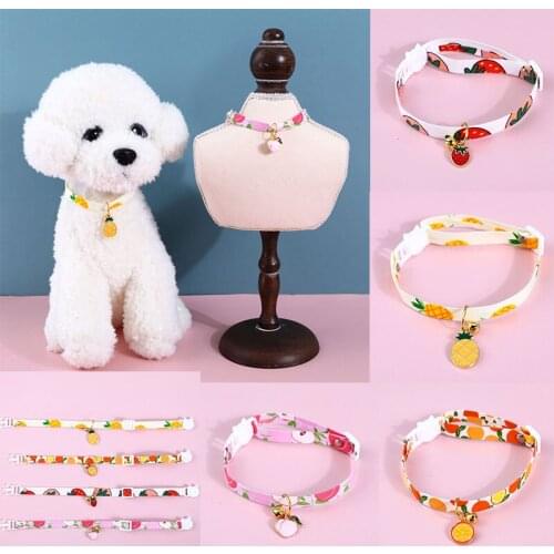 Cat Dog Fruit Pendant Collar Puppy Neck Ring Strap With Bell Cute Strawberry Orange Pineapple Peach Safety Pet Supply Adjustable