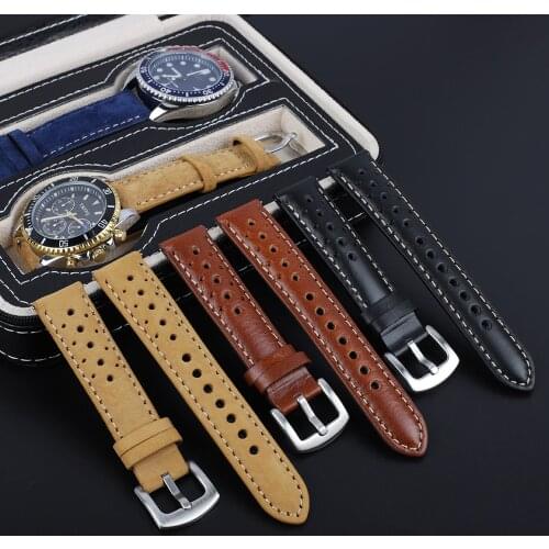 Handmade Leather Watch Strap 18mm 19mm 20mm 22mm Breathable Vintage Authentic Watchband Quick Release Spring Bar Quality Buckle