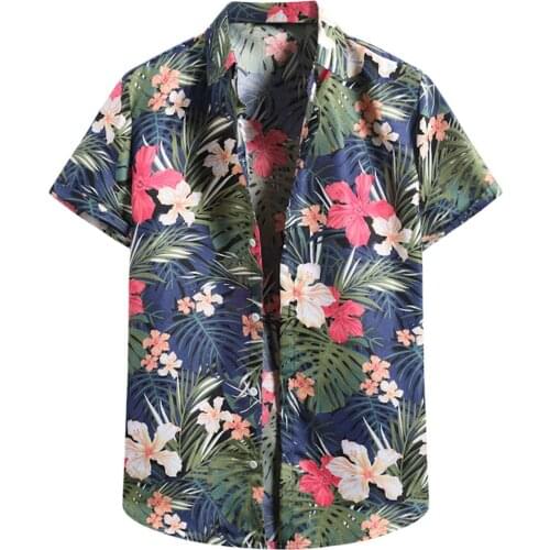 Shirts For Mens Fashion Cardigan Short Sleeve Hawaiian Beach Flower Shirt Mens Turn-Down Collar Button Shirt Chemise Homme
