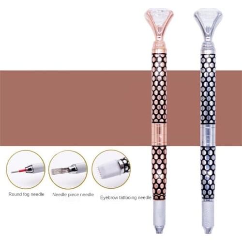 Eyebrow Manual Pen Microblading Tattoo Machine For Permanent Eyebrow Lip Makeup Embroidery Munsu Tebori With Crystal Diamond
