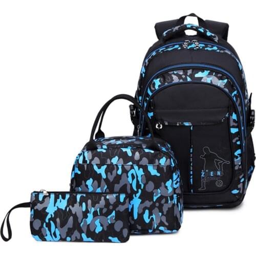 New 3 pcs waterproof Children School Bags for Boys Camouflage school Backpacks set Kids book bags Snack bag mochila infantil