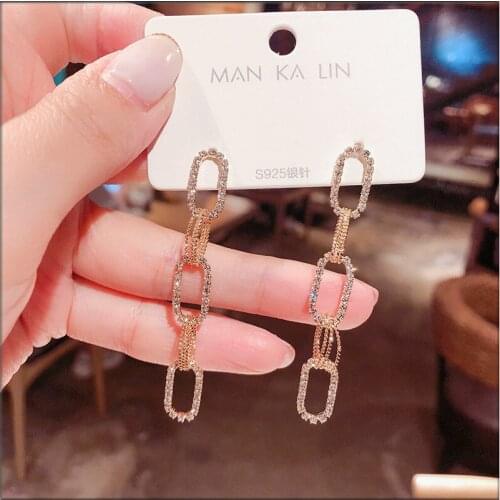 S925 Silver Needle Earrings Golden earrings Long earrings set with diamond Popular earrings Womens Earrings