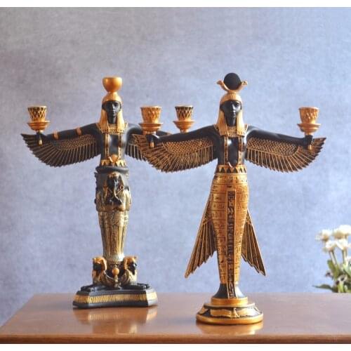 Hand painting Golden Resin Isis Figurine Ancient Egypt Goddess Model Classic Decoration Resin Figurines Craft Wine Rack Statue
