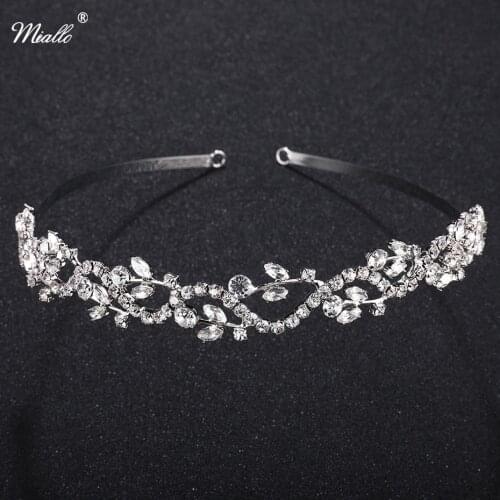 Miallo Wedding Tiaras Bridal Hairpins Rhinestone Girls Headband Silver Color Leaves Crystal Crowns Accessories Jewelry for Hair