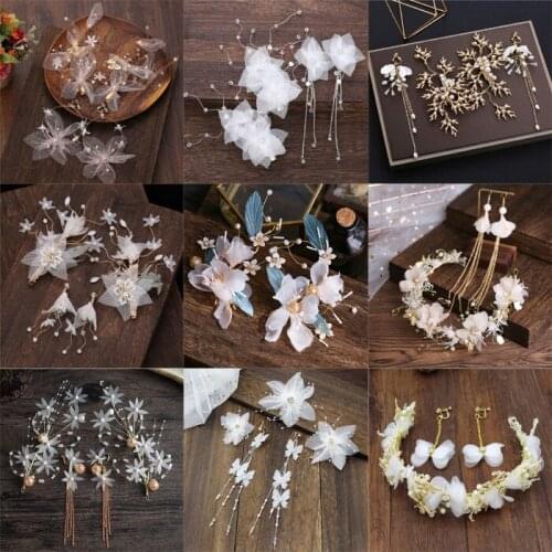 Bridal Hair Accessories Rhinestone Peals Flower Butterfly Hair Clip Wedding Hair Clips Handmade Women Hair Earring Jewelry