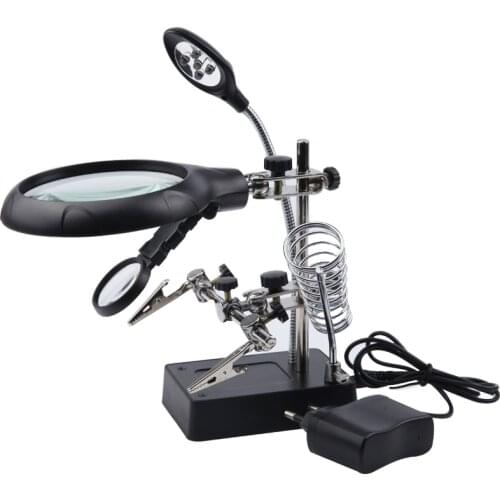 Welding magnifying glass LED Light Auxiliary Clip loupe Magnifier 3 In1 Hand Soldering Solder Iron Stand Holder Station Repair