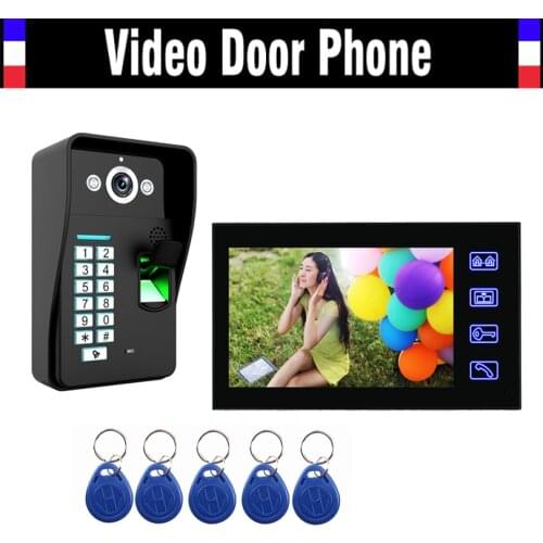 7" Touch Mointor Video Door Phone Intercom Doorbell System Fingerprint ID Card password code Video Doorphone kit for Home Villa