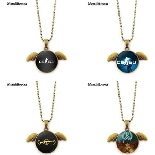 Mendittorosa CS Game Antique Bronze Vintage Glass Angel Wings Pendant Necklace Women Necklace Jewelry For Girls