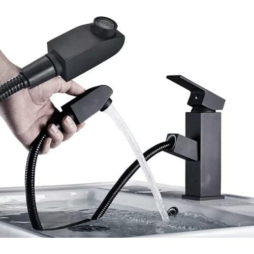 Pull faucet hot and cold basin faucet bathroom cabinet retractable basin wash basin faucet black faucet