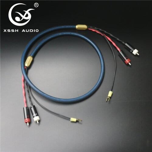 XSSH 4 core pure copper OFC Plated Silver shield 2 RCA to 2 RCA ground U spade plug Audio Phono Tonearm Cable with Ground Wire