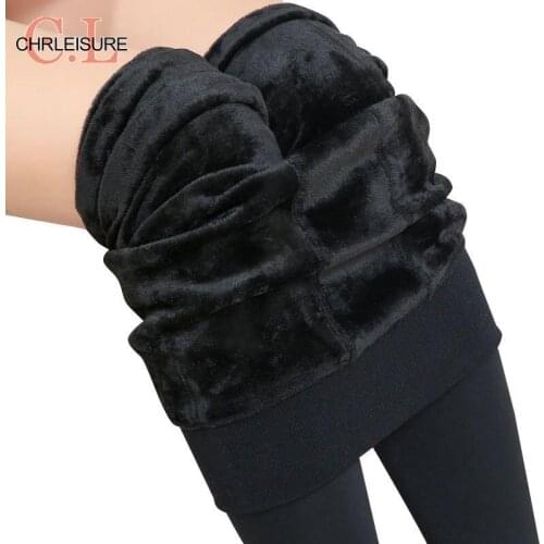 CHRLEISURE Warm Womens Velvet Winter Leggings Ankle-Length Keep Autumn Winter Solid Pants High Waist Large Size Women Leggings