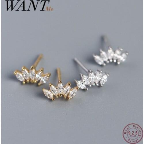 WANTME Luxury Genuine 925 Sterling Silver White Zircon Horse Eye Stud Earrings for Women Chic Office Youth Jewelry Accessories