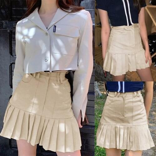 Womens skirts are fresh and sweet, all-match pleated skirts, fashion womens solid color high-waist all-match skirts юбка 8