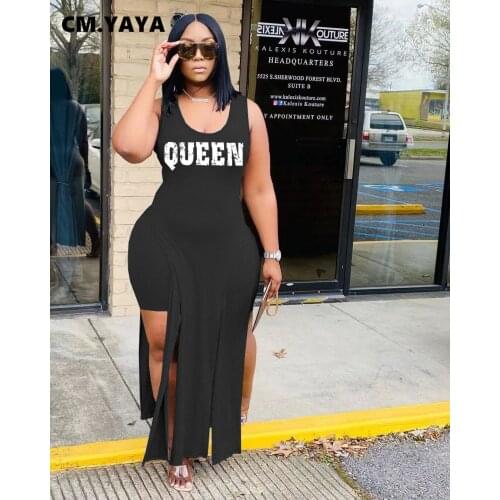 CM.YAYA Women Set Letter Print Sleeveless Long Split Vest &Short Pants Suit Two Piece Suit Cotton Night Club Party Outfits