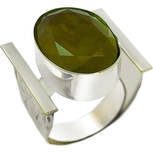 Green Emerald Stone Silver Authentic Women Ring 101 Series Mardin Midyat Silver