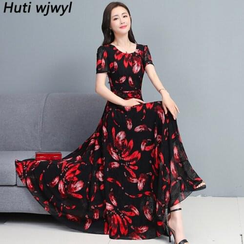 2021 Casual Floral Chiffon Boho Beach Maxi Sundress Summer Plus Size Vintage Print Elegant Dresses Women Bodycon Party Vestidos