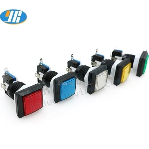 10pcs/lot 33mm Arcade Push Button Video Game Square Button Switch 12V LED Illuminated Buttons With Microswitch