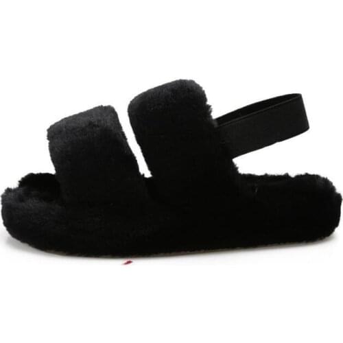 2021 Winter Double-layer Fox Fur Comfortable and Casual All-matched Strap Slippers Outdoor Flat-bottomed Non-slip Women Sandals