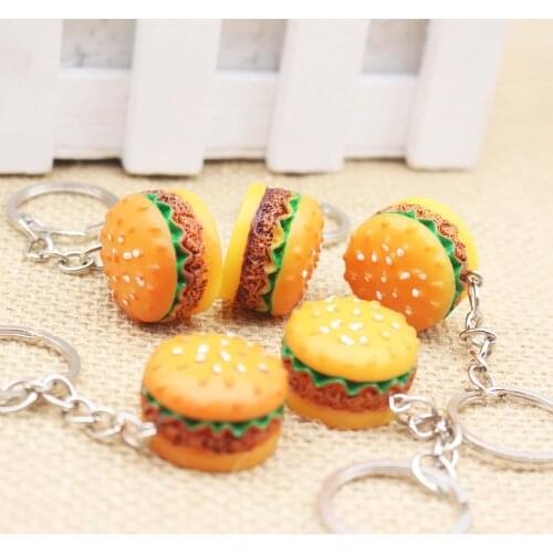 3PCS / Lot Novel Hamburger KeyRings Pendants Gifts/ Bags Wallet Accessories Carro Phone Kids Cute Diy Purse Hardware kids gifts