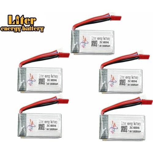 5pcs 7.4V 1000mAh 25C Lipo battery For MJXRC X600 F46 aircraft model aircraft JXD391V Lipo battery 2s 603048 JST plug