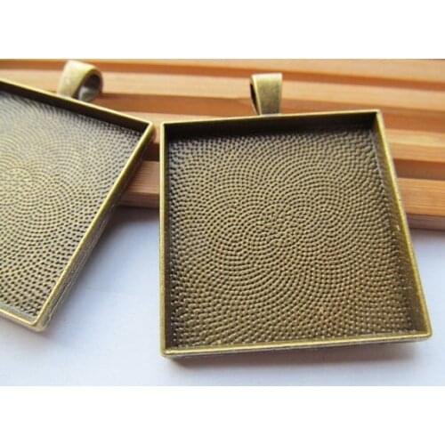50pcs Antique Bronze/Antique Silver tone Base Setting Tray Bezel Pendant Charm Finding,fit 35mm Square Cabochon/Cameo,DIY