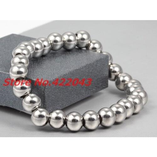 7-11" 4/6/8/10mm New Mens Womens Stretchable Bead Bracelets High Quality Stainless Steel Silver color Handmade Beads Bracelets