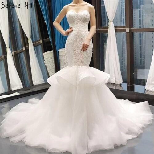 White Handmade Flowers Mermaid Wedding Dresses 2019 Real Photo Sexy Sleeveless Simple Bridal Gowns Custom Made C66765
