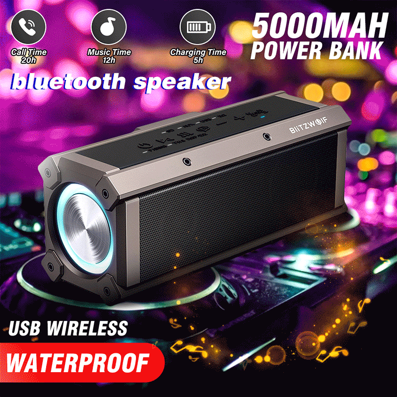 BlitzWolf BW-WA3 100W Wirelss Speaker RGB Light Portable 5000mAh bluetooth-conmpatible Speakers Dual Diaphragm Deep Bass Speaker