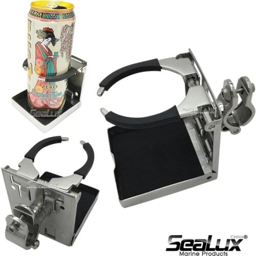 Sealux Large Adjustable Drink Holder Folding Cup Holder with on clamp fits all adjustable clamp for Marine Yacht Boat Car RV