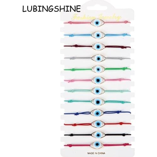 Women 12pcs/Sets Turkish Evil Eye Charms Bracelets Hand Knitted Adjustable Rope Chain Anklets Yoga Party Friendship Jewelry