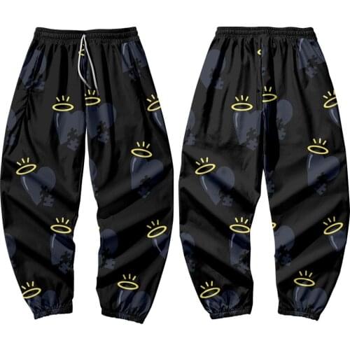Fashion Male Elastic Waist Pant Hip Hop Cargo Pants Men Joggers Pants Black Print Streetwear