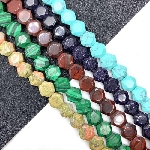 Natural Stone Hexagonal Faceted Beads 8x8x5mm White Turquoise Loose Beads DIY Jewelry Making Bracelet Necklace Accessories