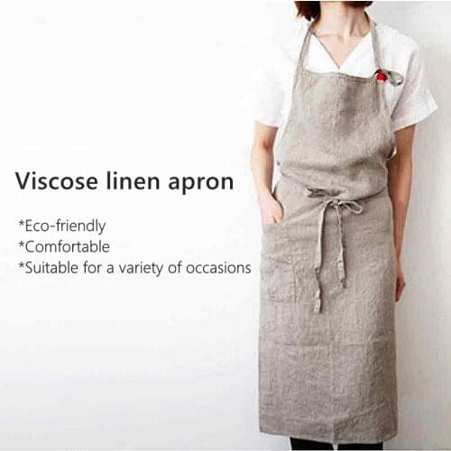 Ero-Friendly Apron For Kitchen Accessories Chef Cooking Pinafore Home Textile Home Decoration 1piece W300085-b Viscose Linen