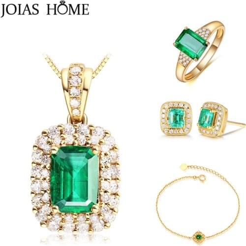 JoiasHome Silver 925 Jewelry Set For Women With Emerald Gemstones Pendant Necklace Ring Bracelets For Charm Lady Wedding Gift