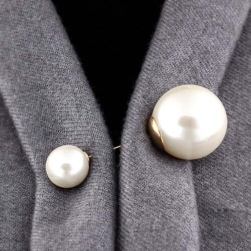 Brooches Set Women Fashion Pearl Brooch Pin Vintage Gold Double Head Simulation Pearl Sweater Coat Pins Wedding Jewelry Female