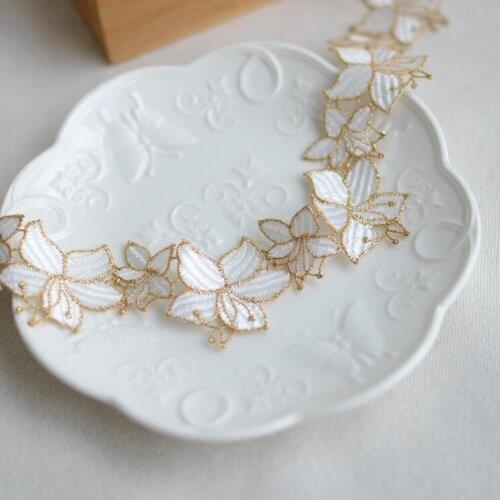 1 Yard Luxury Flower Lace Ribbon Gold with Ivory Lace Fabric Polyester Garment Accessories Clothes Accessories Lace Trimmings