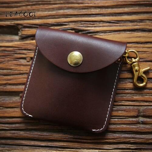 LEACOOL Genuine Leather Coin Purse Womens Sheepskin Change Purse Metal Hasp Closure Card Holder Wallet Hasp Small Bag
