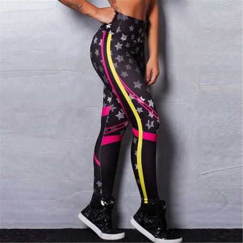 Push Up Sporting Star Pattern Digital Printed Casual Leggings Women Sportswear Black Skinny Elastic Force Leggings