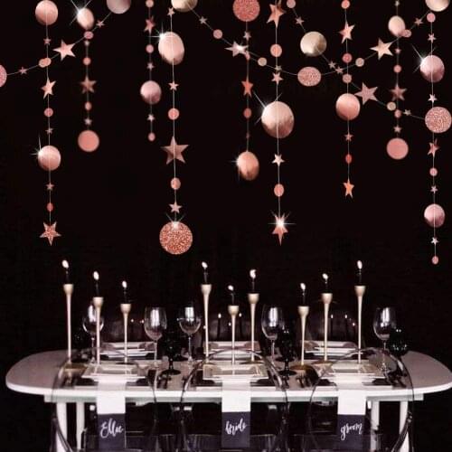 Metable 52fts Rose Gold Circle Dot Garland Streamer Kit for Twinkle Star Party Decor Glitter Paper Hanging Banner for Wedding