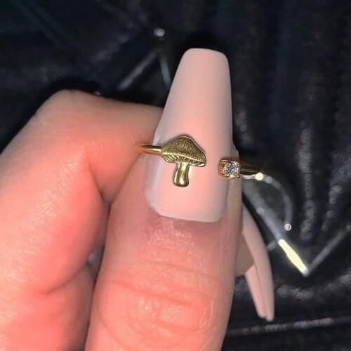 Fashion Small Mushroom Pattern Rings for Women Female Simple Punk Hip Hop Ring Metal Adjustable Finger Ring Gift