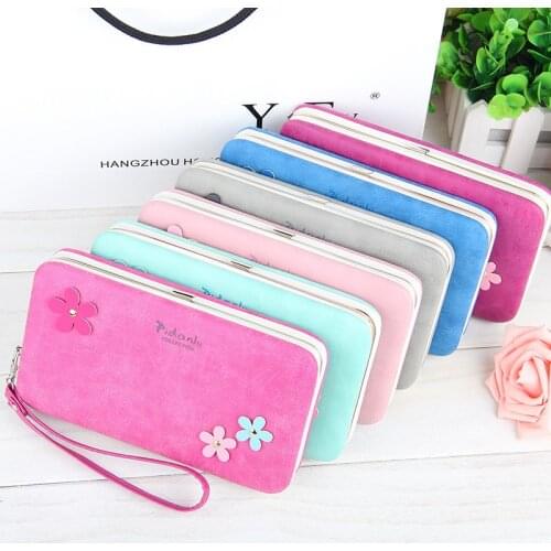 Fashion Womens Long Purses Plum Flower Grain Pencil Box Shape Matte Soft PU Iron Edge Rope Mobile Phone Bit Card Holder Wallets