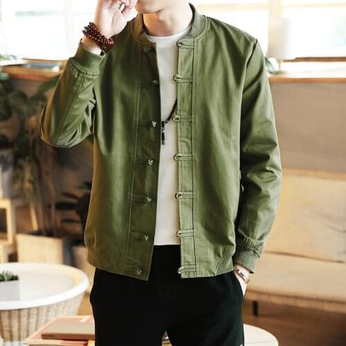 Mens Cotton Retro Chinese Casual Stand Collar Frog Tang Jacket Coat Solid X2