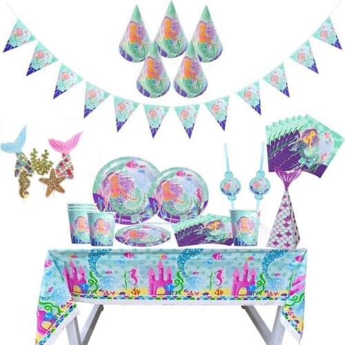 Little Mermaid Birthday Party Decor Mermaid Party Tableware Set Under the Sea Baby Shower Decor Girl 1st Birthday Party Supplies