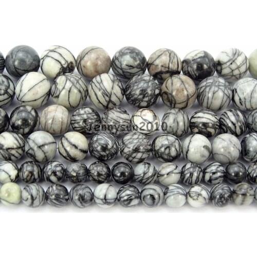 Natural Black Picasso Jas-per Gems Stones Round Spacer Loose Beads 15.5'' Strand for Jewelry Making Crafts 5 Strands/Pack